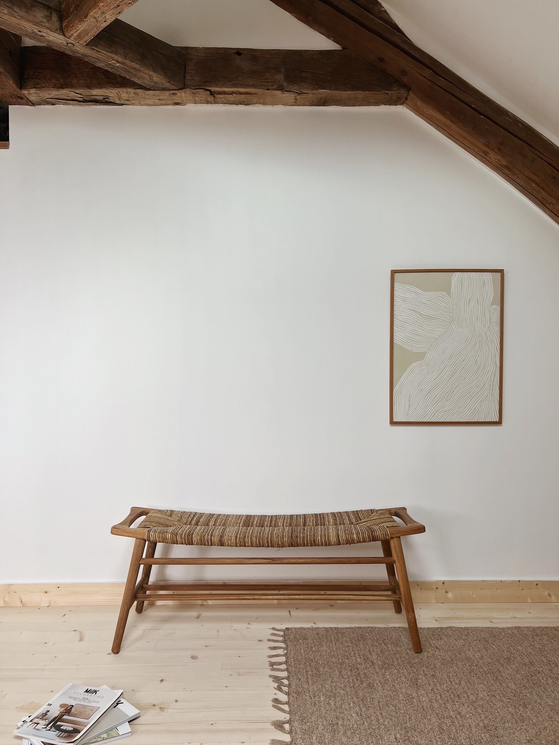 Banc tressé en teck et rotin – Image 1