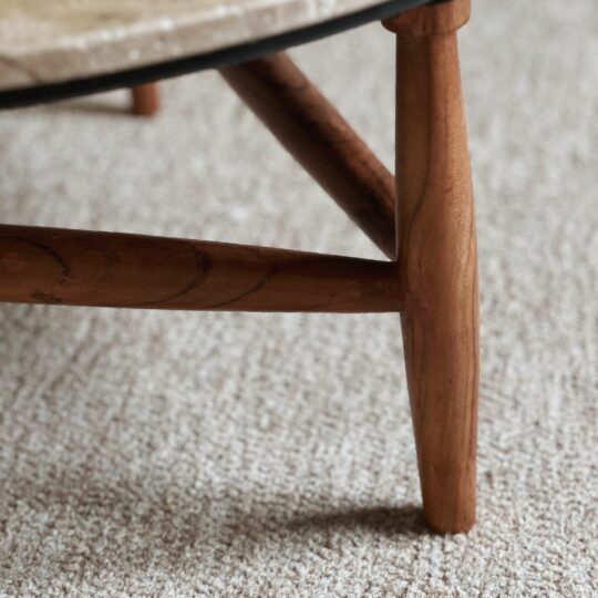 Table Basse en Travertin Ronde avec Pieds Bois – Image 3