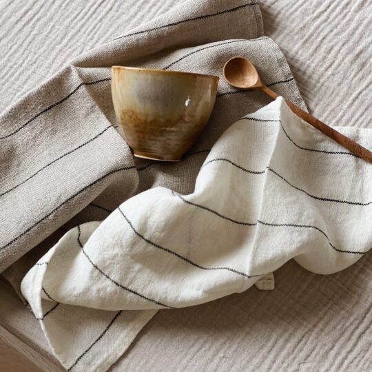 Serviette de table en lin lavé rayures
