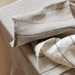 Serviette de table en lin lavé rayures naturel