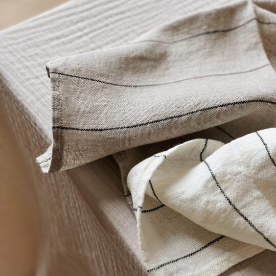 Serviette de table en lin lavé rayures naturel