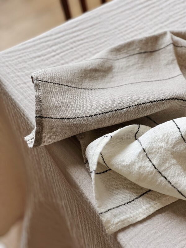 Serviette de table en lin lavé rayures naturel