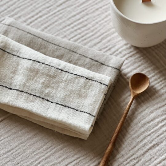 Serviette de table en lin lavé rayures blanc