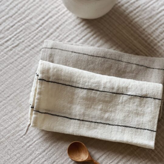 Serviette de table en lin lavé rayures