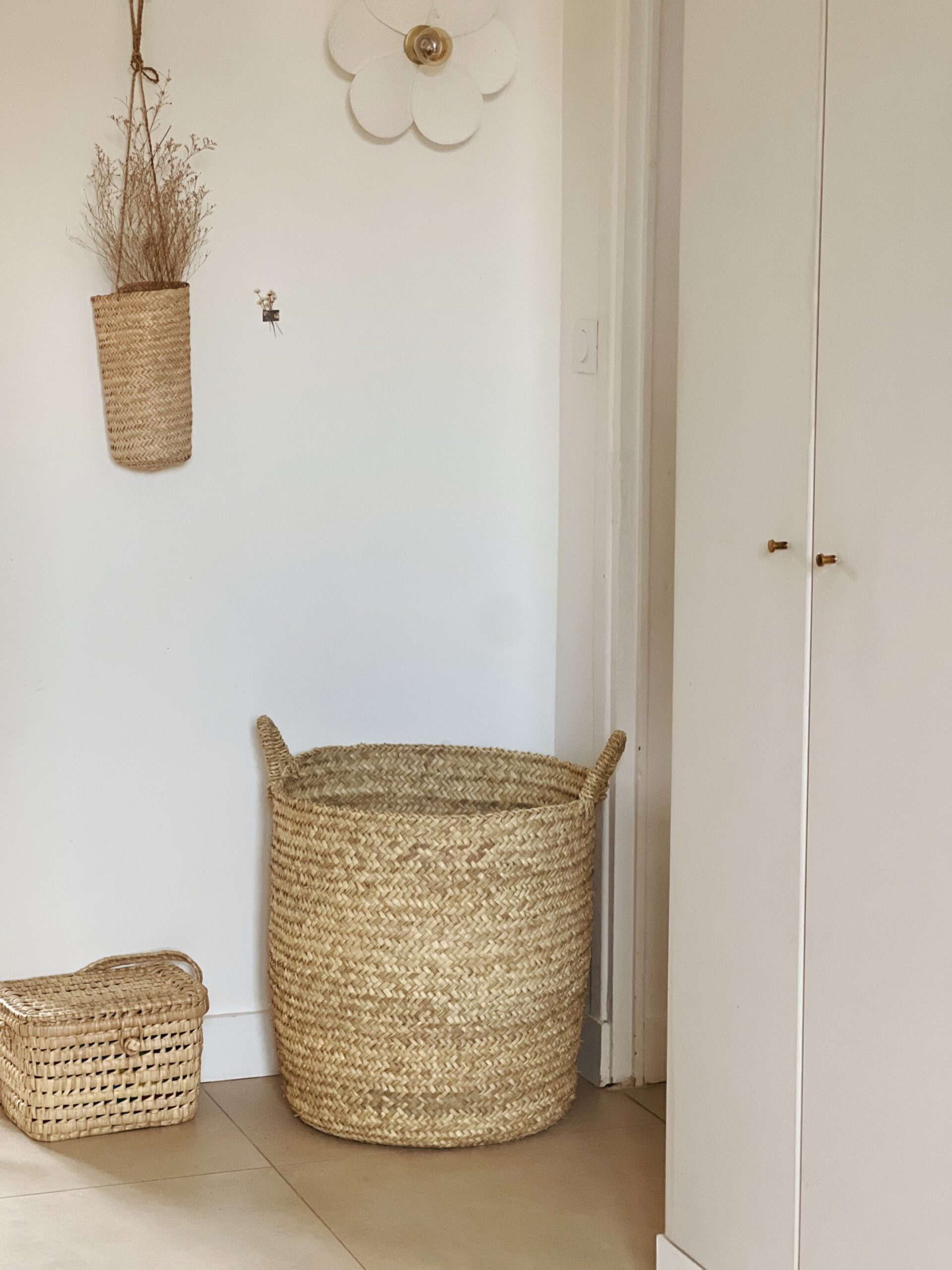 Grande panière de rangement en feuille de palmier