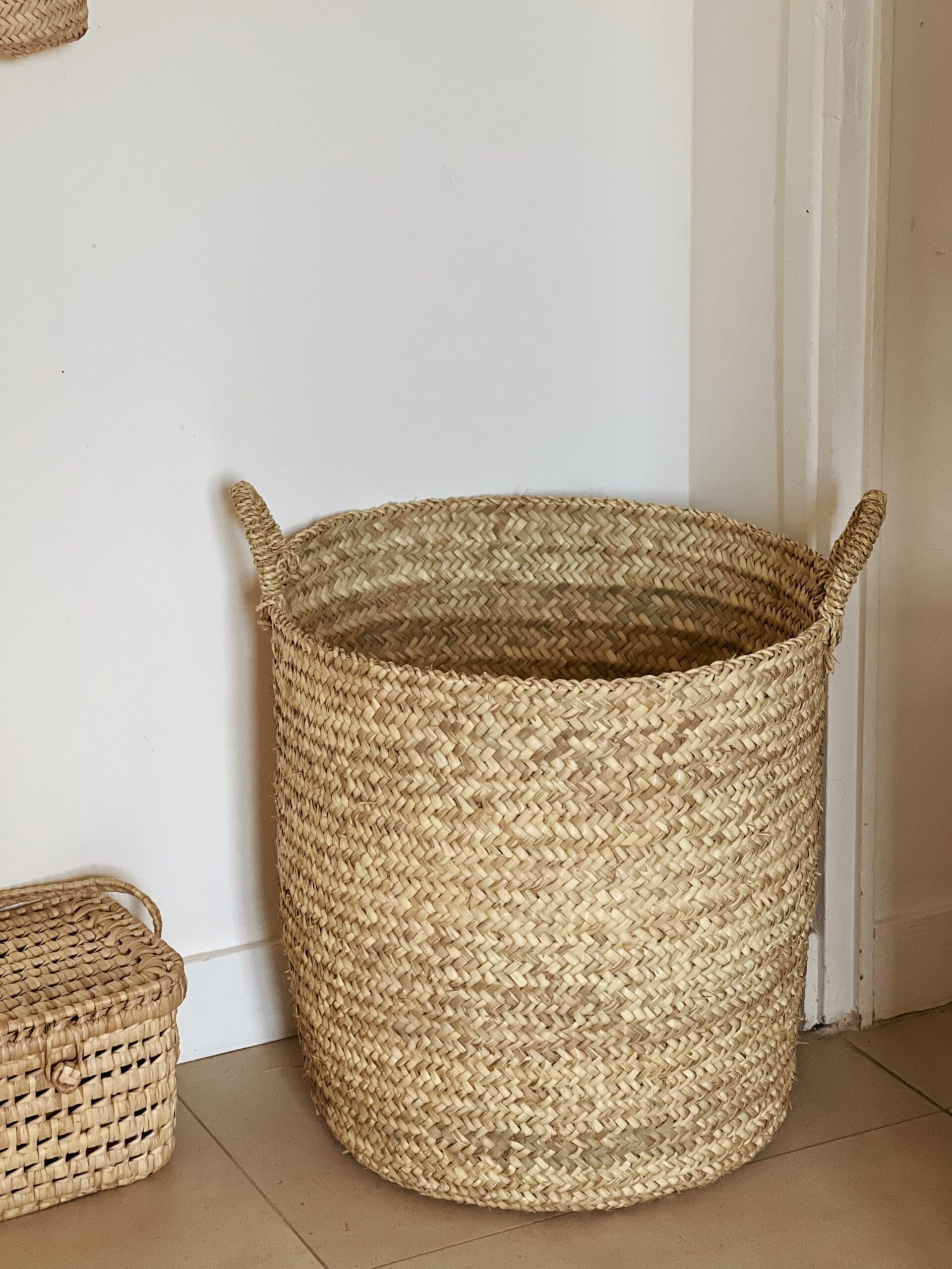 Grande panière de rangement en feuille de palmier