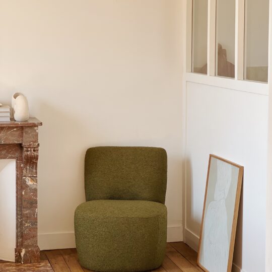Fauteuil bouclette kaki