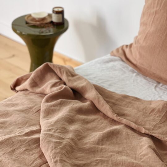 housse de couette lin lavé rose