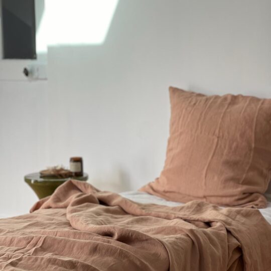 housse de couette lin lavé rose