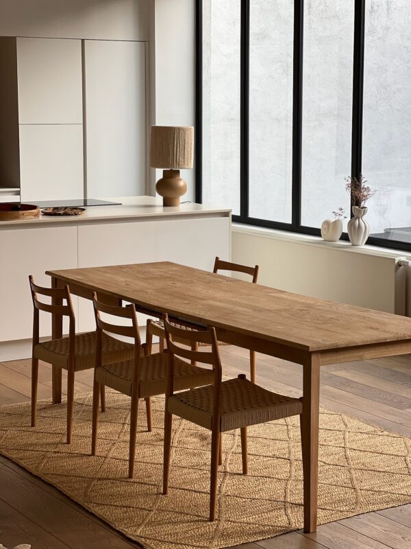 Table de salle à manger en chêne extensible avec rallonges intégrées