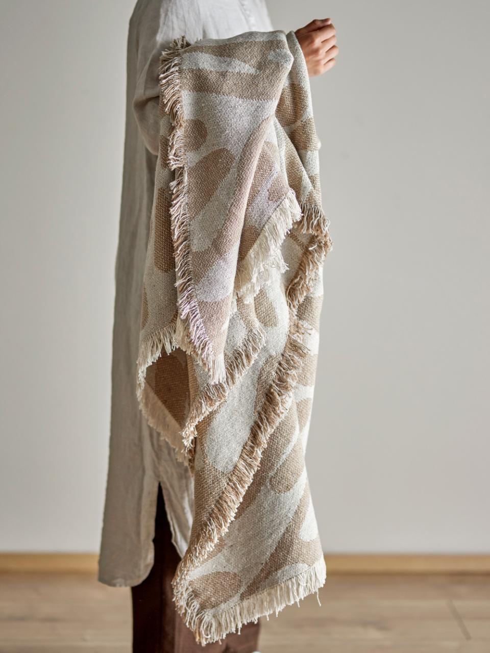 Plaid en coton recyclé beige