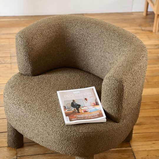 Fauteuil lounge tissu kaki