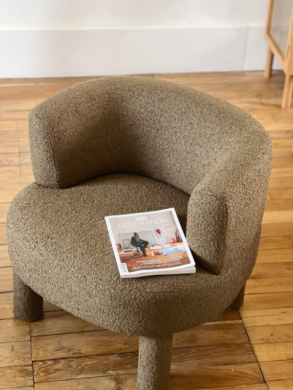 Fauteuil lounge tissu kaki
