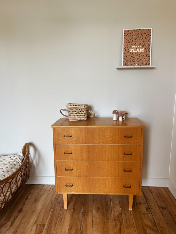 Commode vintage en bois 4 tiroirs