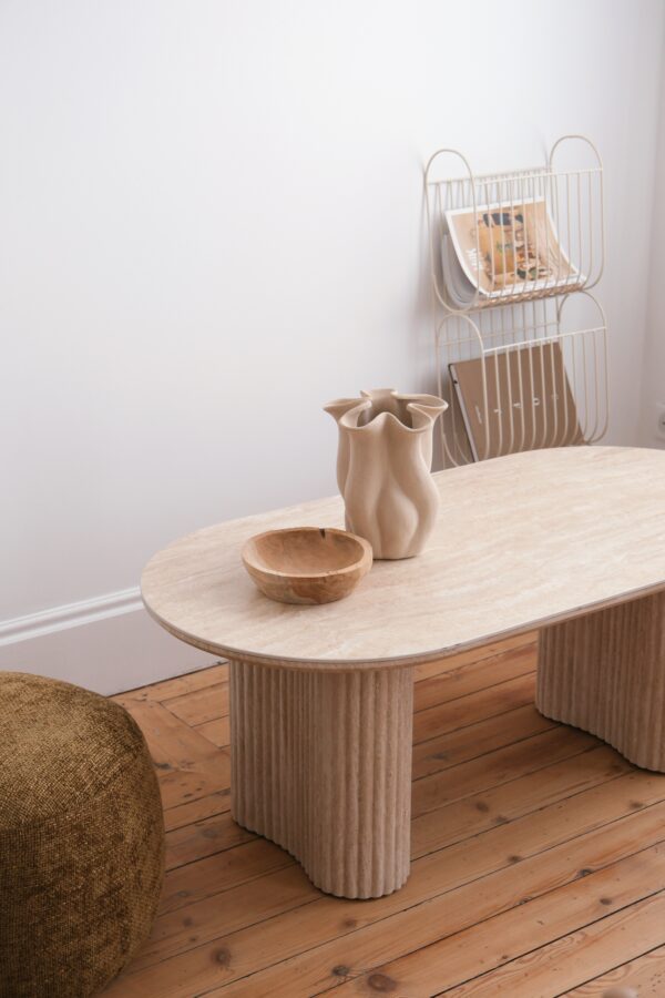 Table de basse ovale effet marbre