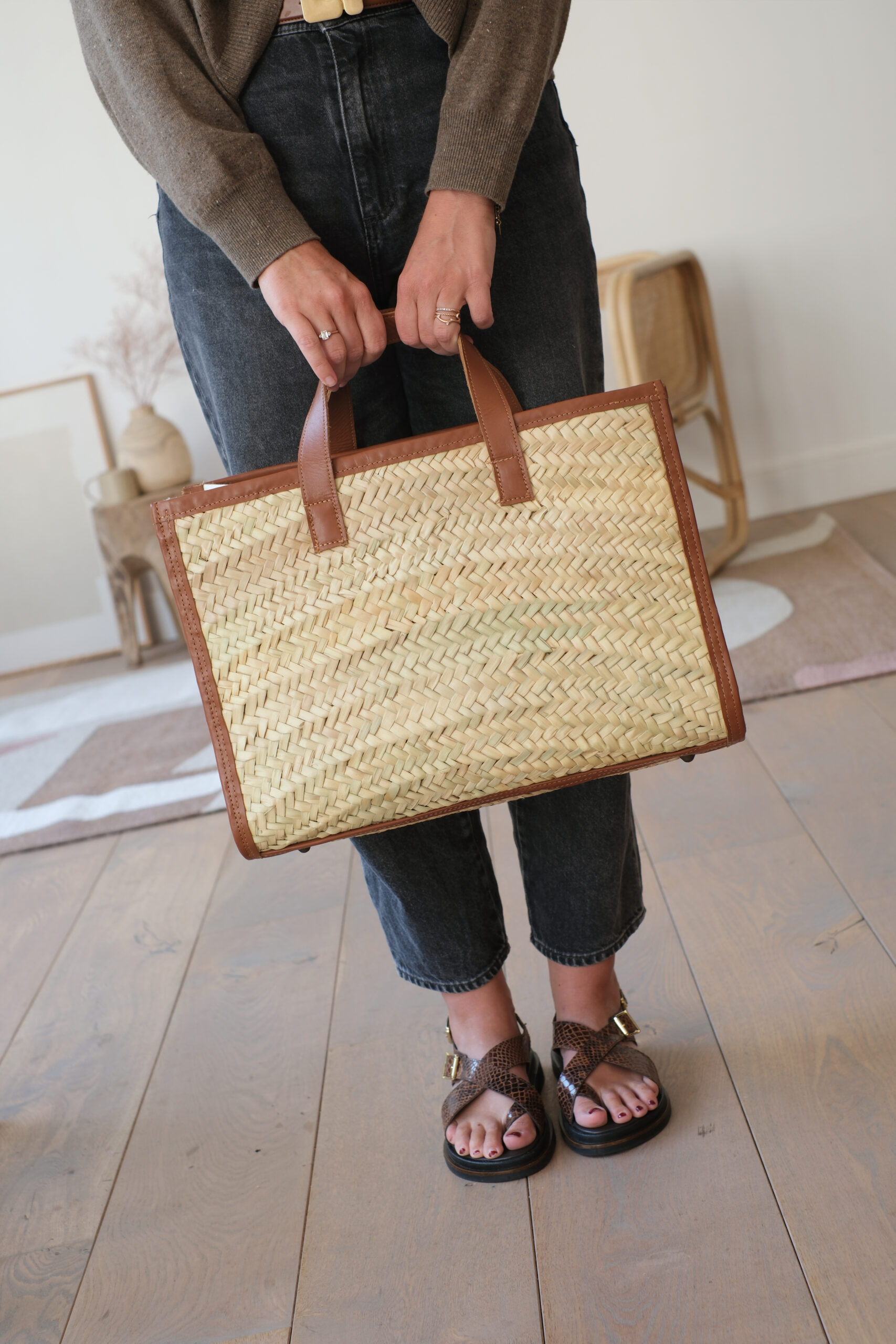 Sac en feuille de palmier et cuir – Image 1