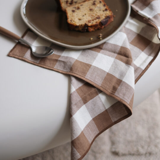 serviette de table lin coton vichy marron