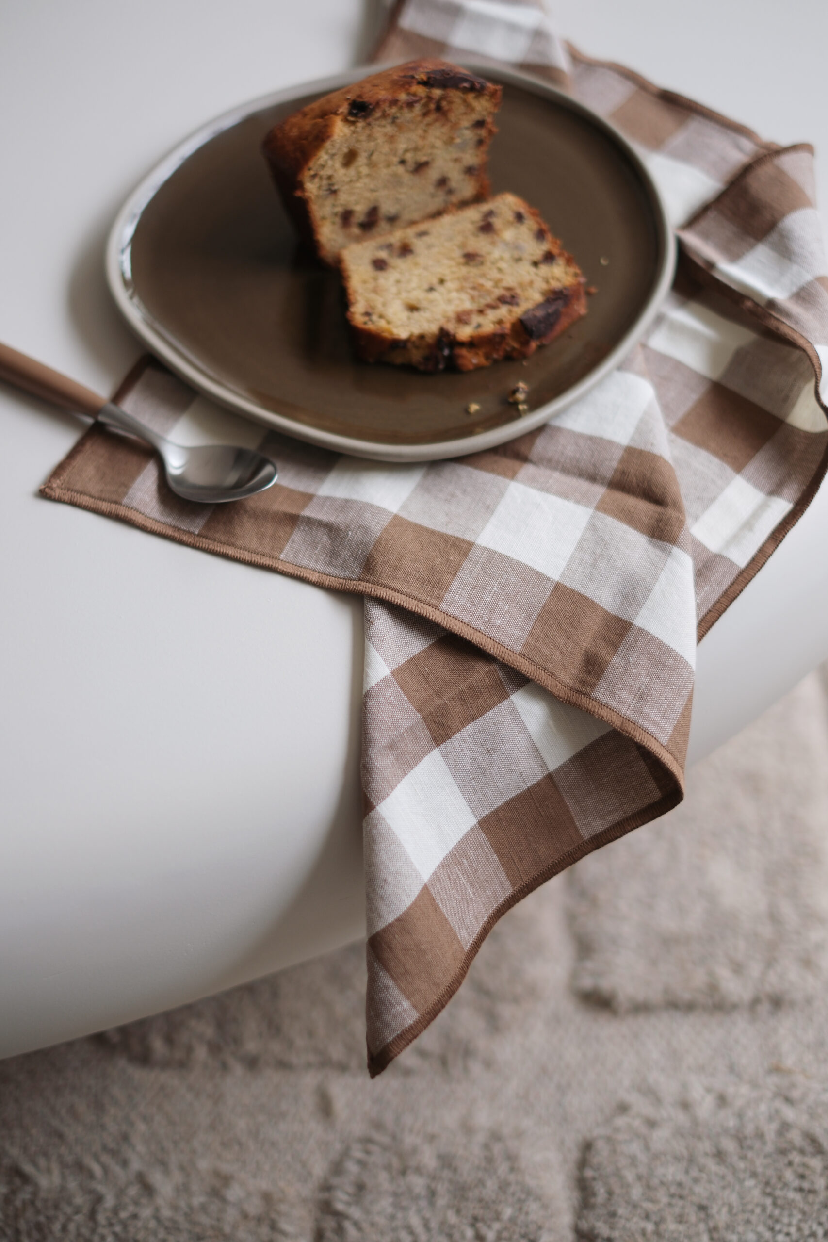 serviette de table lin coton vichy marron