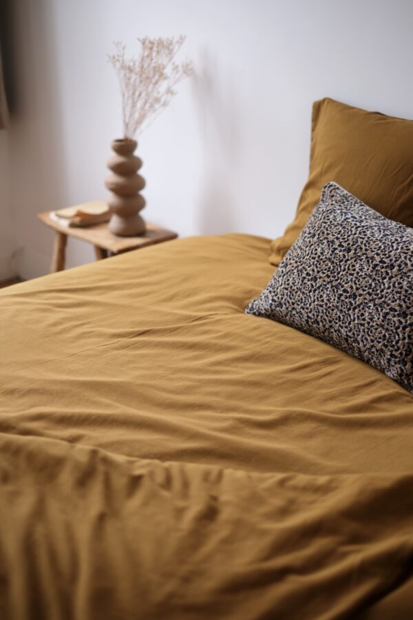 housse de couette coton satin ocre