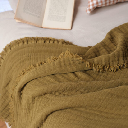 plaid en coton vert kaki