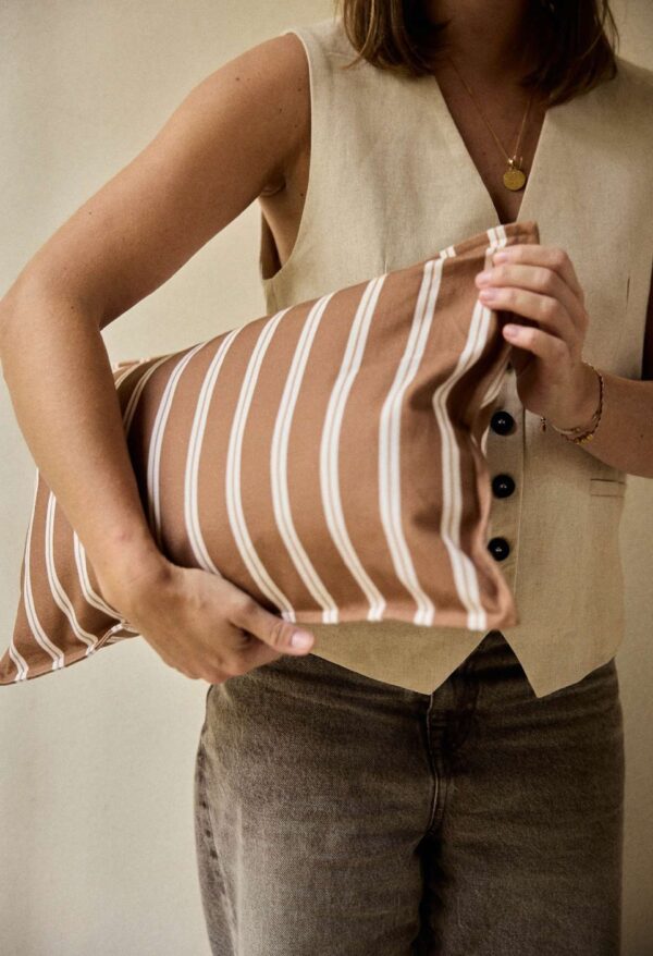Housse de coussin rayures corde/ noisette