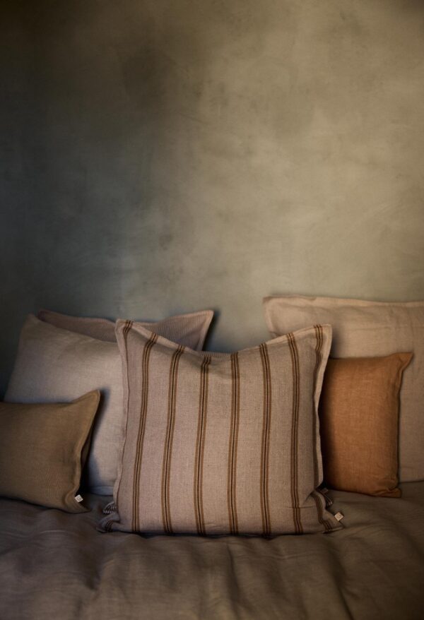 Housse de coussin rayures corde/ noisette