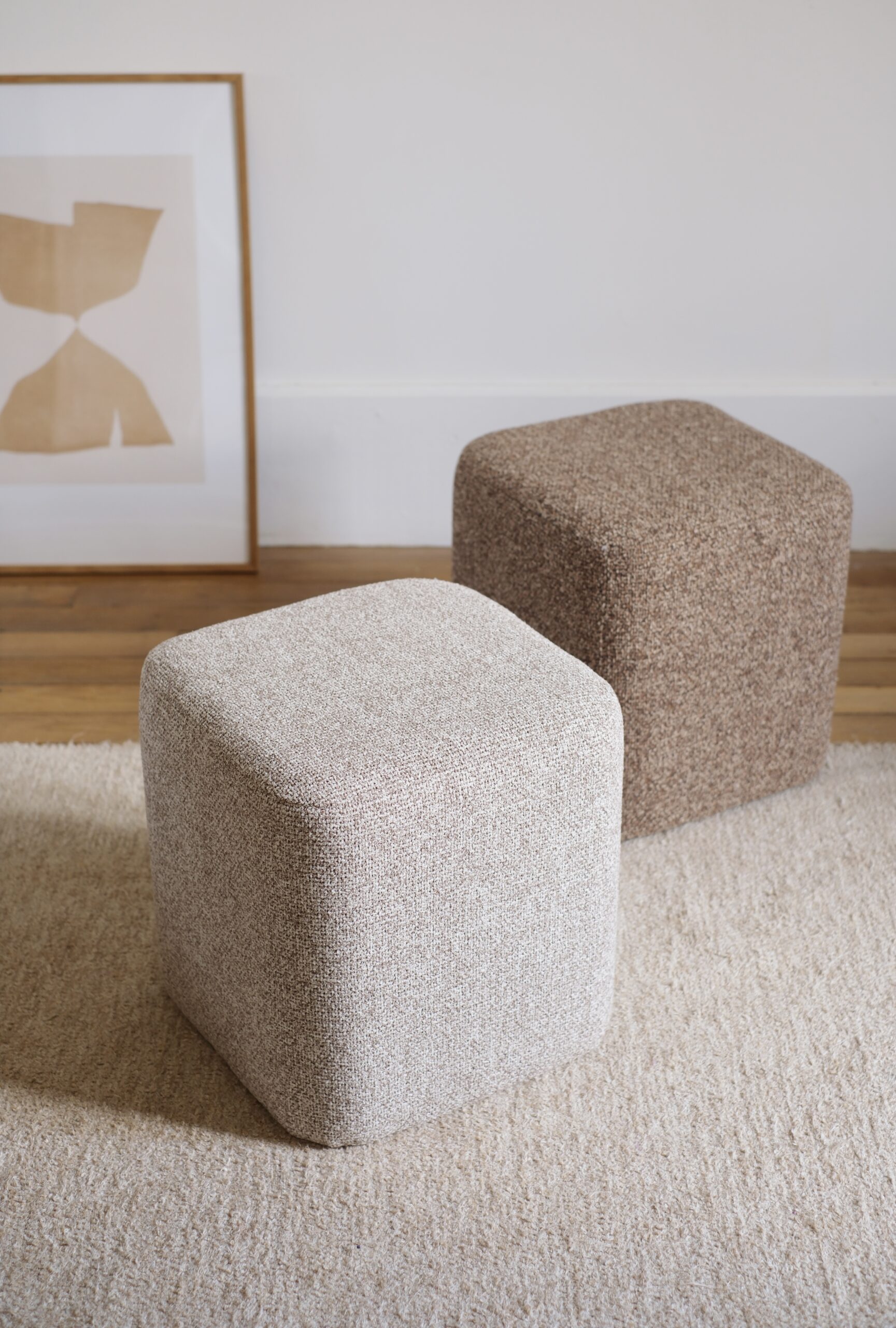 pouf cube beige