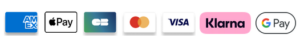 Moyens de paiement acceptés : American Express, Apple Pay, CB, Mastercard, Visa, Klarna, Google Pay