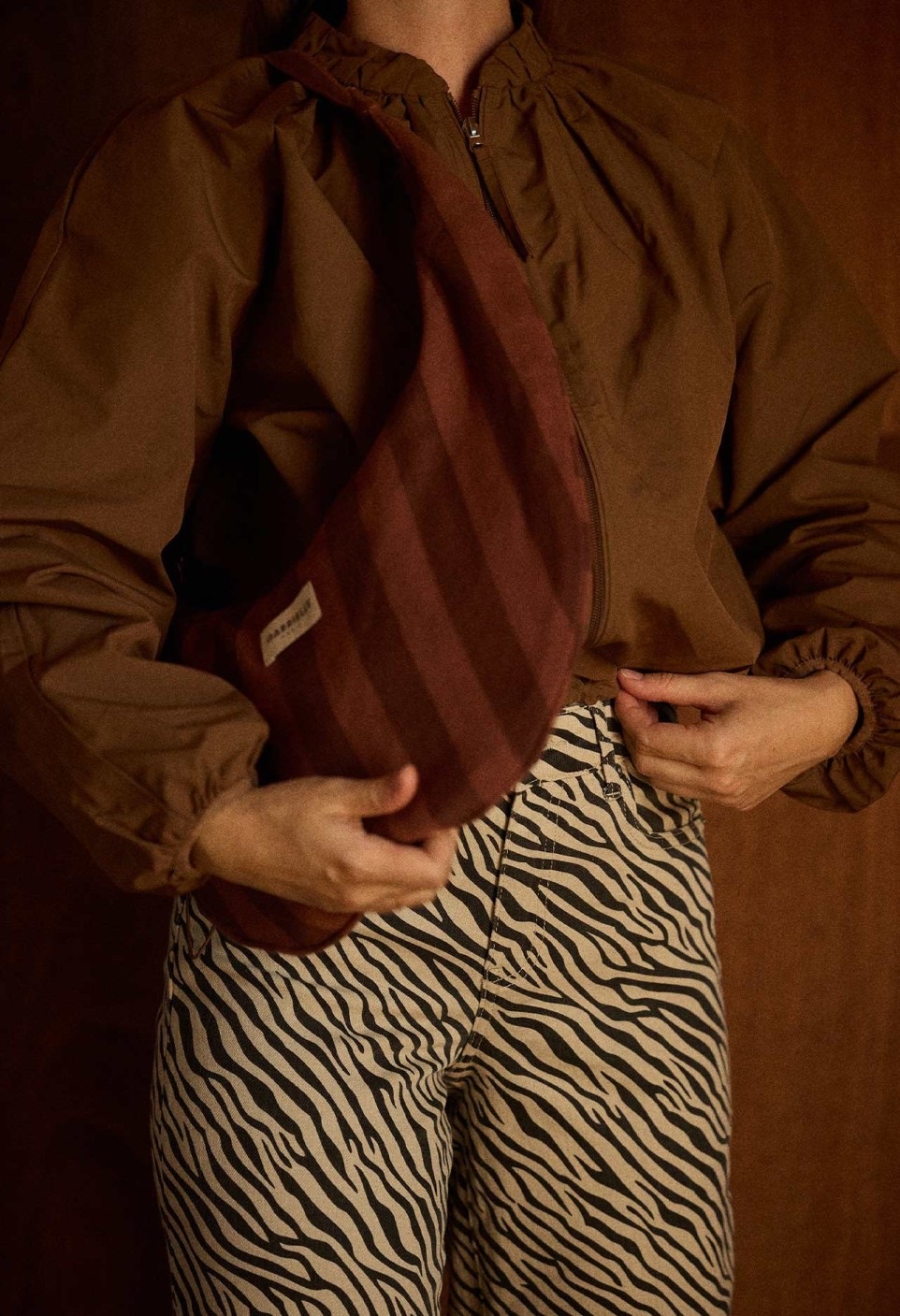sac porté épaule rayé marron