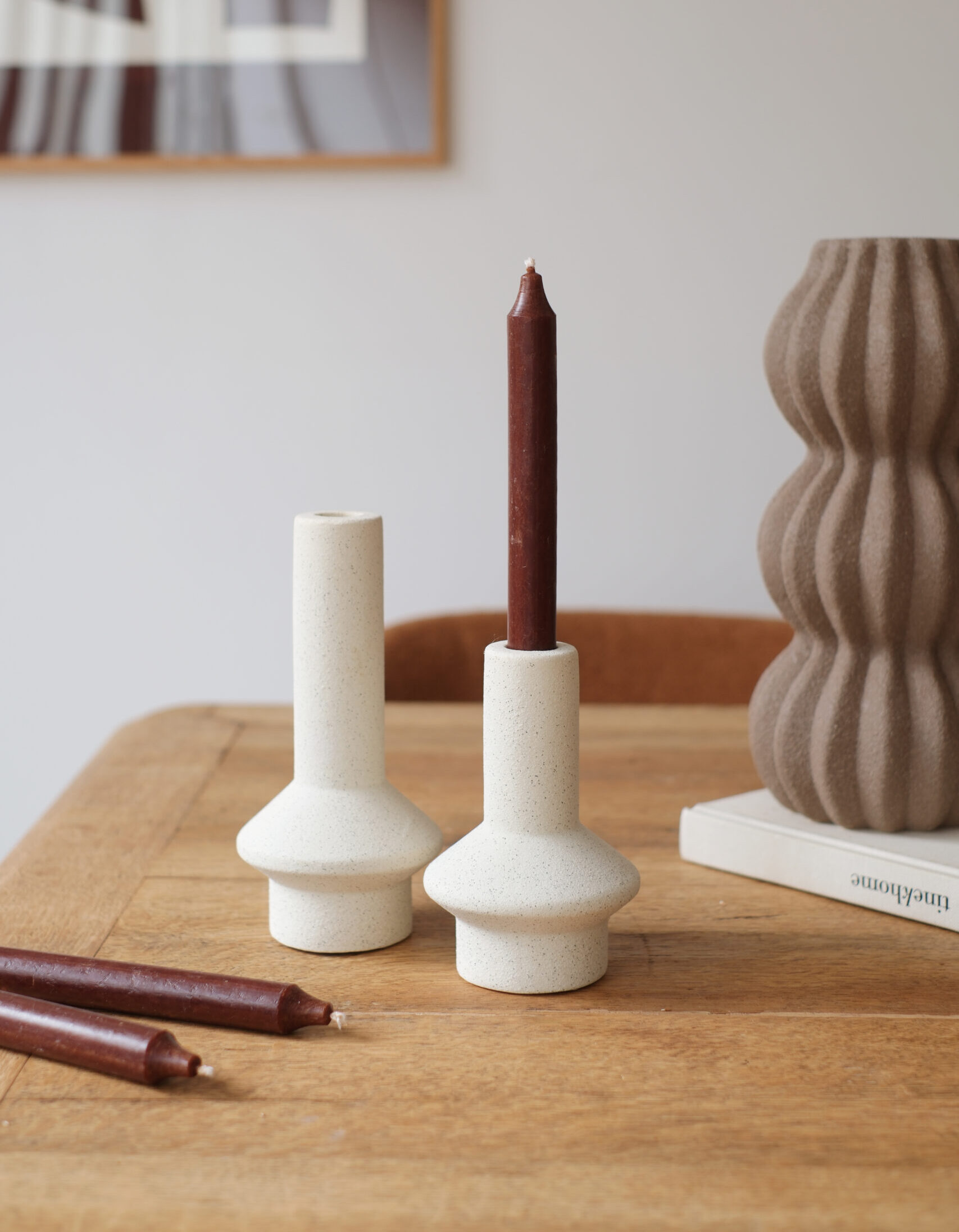 bougeoir en céramique crème