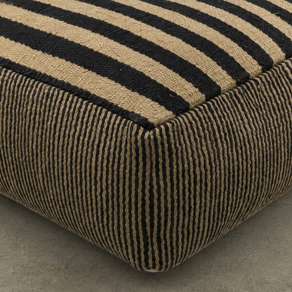 Pouf Rayé Noir / Naturel, Fibres Tissées