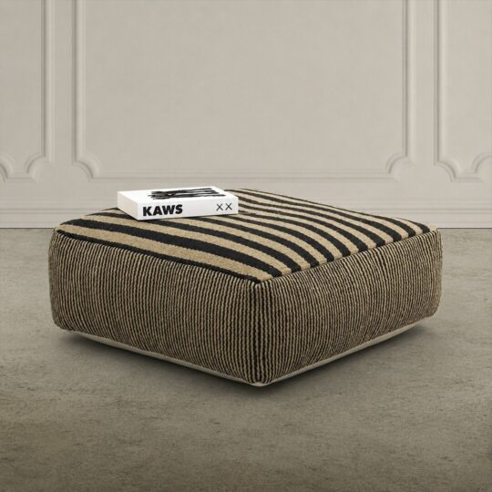 Pouf Rayé Noir / Naturel, Fibres Tissées