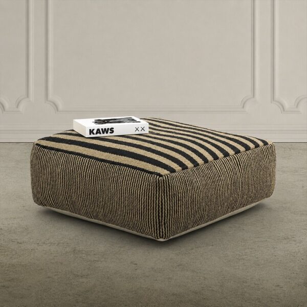Pouf Rayé Noir / Naturel, Fibres Tissées