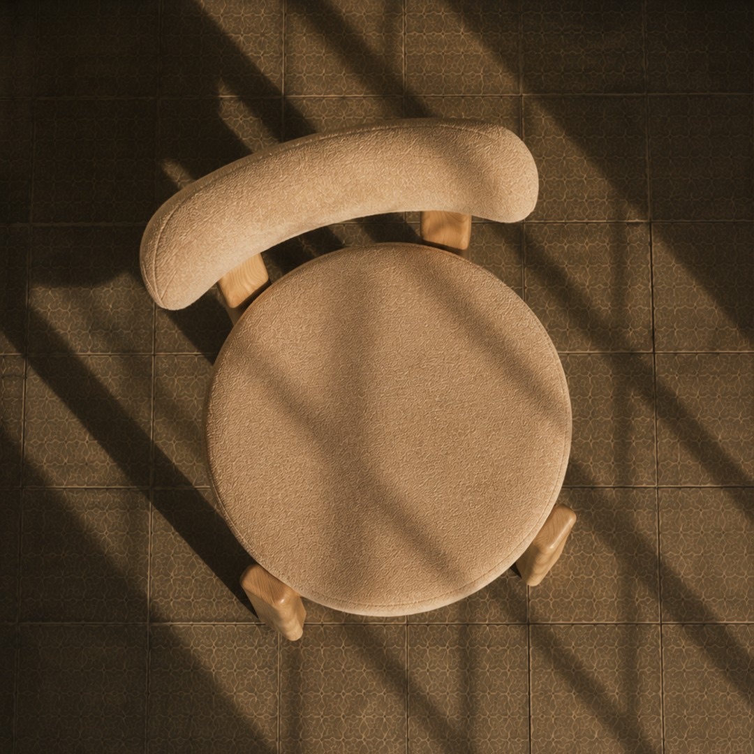 Chaise de salle à manger en tissu chenille beige et bois massif