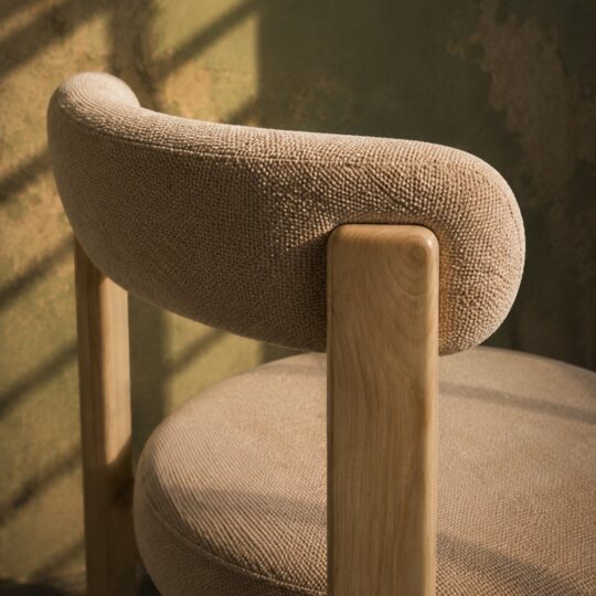Chaise de salle à manger en tissu chenille beige et bois massif – Image 5