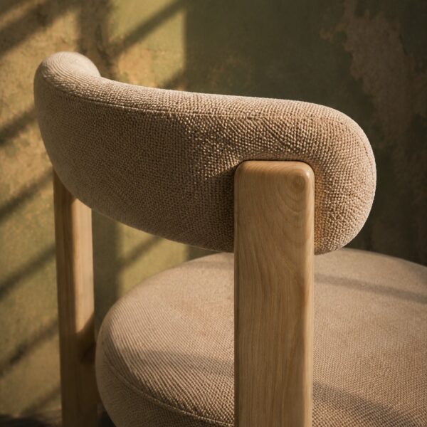 Y7LU00020993-7 Chaise de salle à manger en tissu chenille beige et bois massif