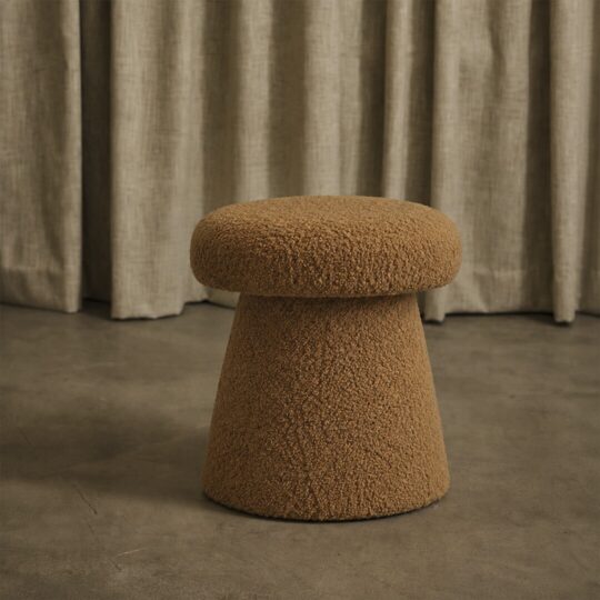 Tabouret Champignon Marron en Tissu Bouclé Doux