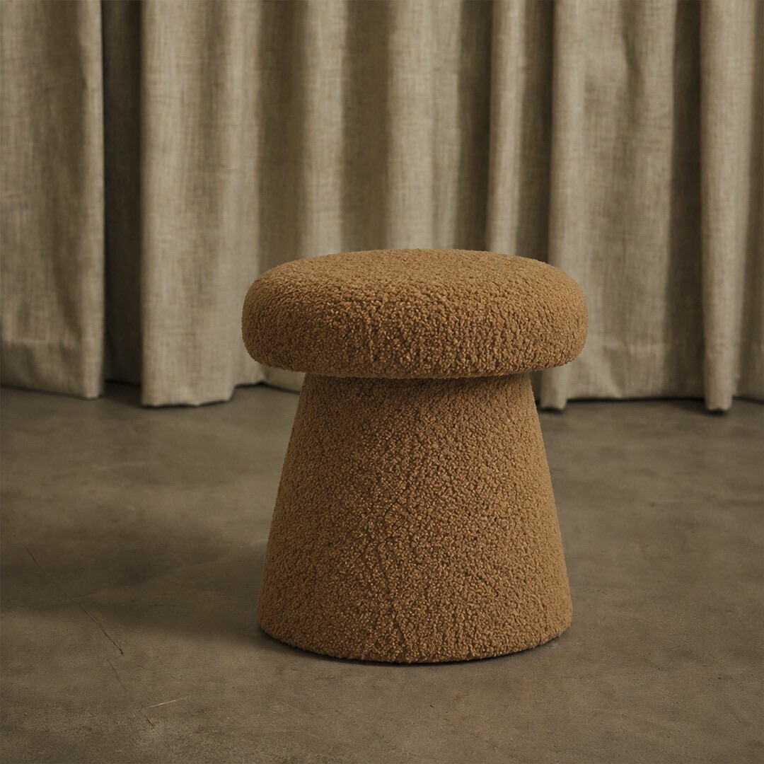 Tabouret Champignon Marron en Tissu Bouclé Doux
